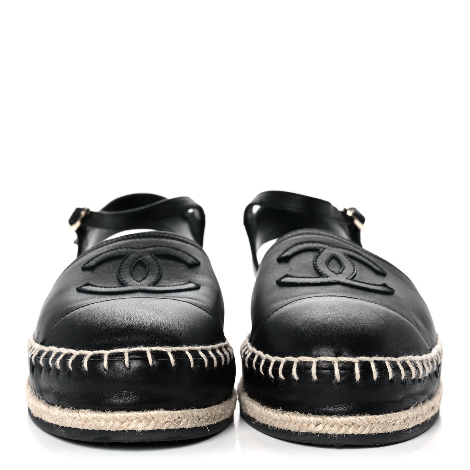 Chanel Lambskin Cap Toe CC Espadrilles Sandals 38 Black 2 of 9