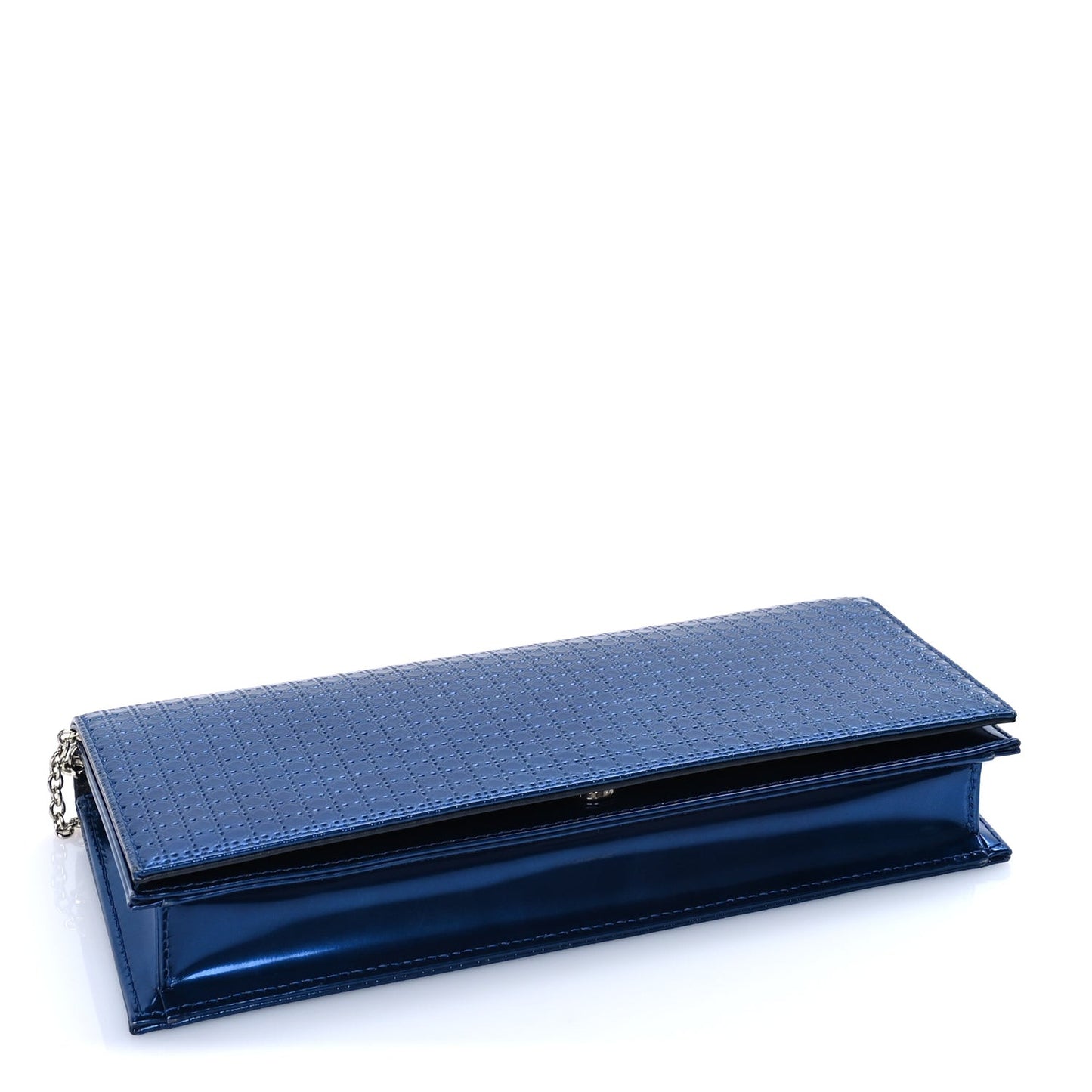 Metallic Patent Micro-Cannage Lady Dior Croisiere Chain Clutch  Blue