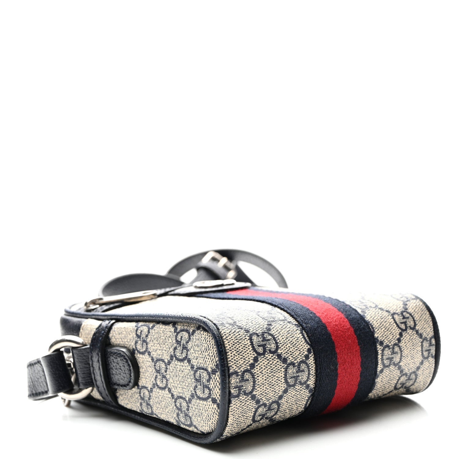 Gucci GG Supreme Monogram Textured Calfskin Web Mini Ophidia Messenger Beige Blue 4 of 7