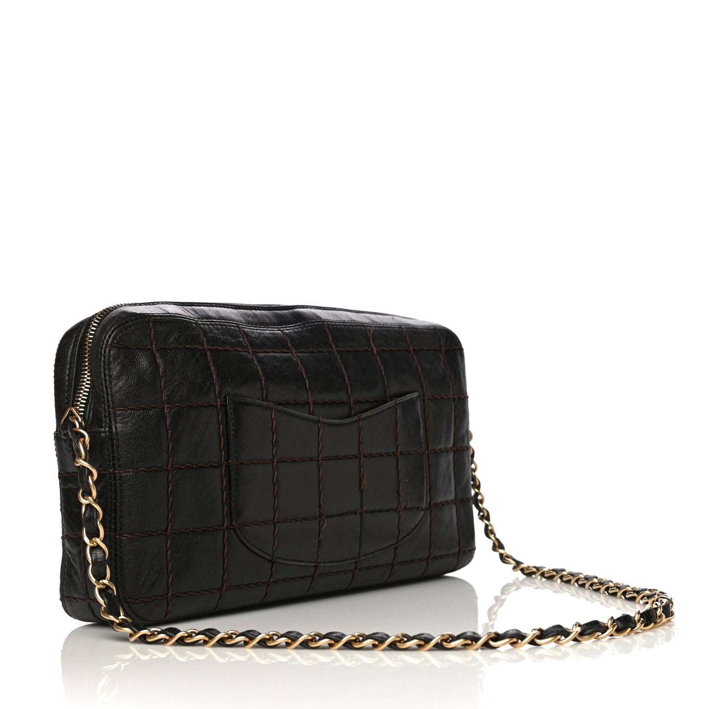 Lambskin Quilted Chocolate Bar Camera Case Black