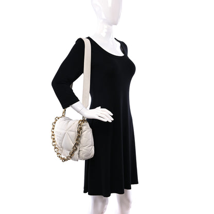 Prada Nappa Soft Padded Logo Embossed Triangle Quilted Shoulder Bag White 2 of 10