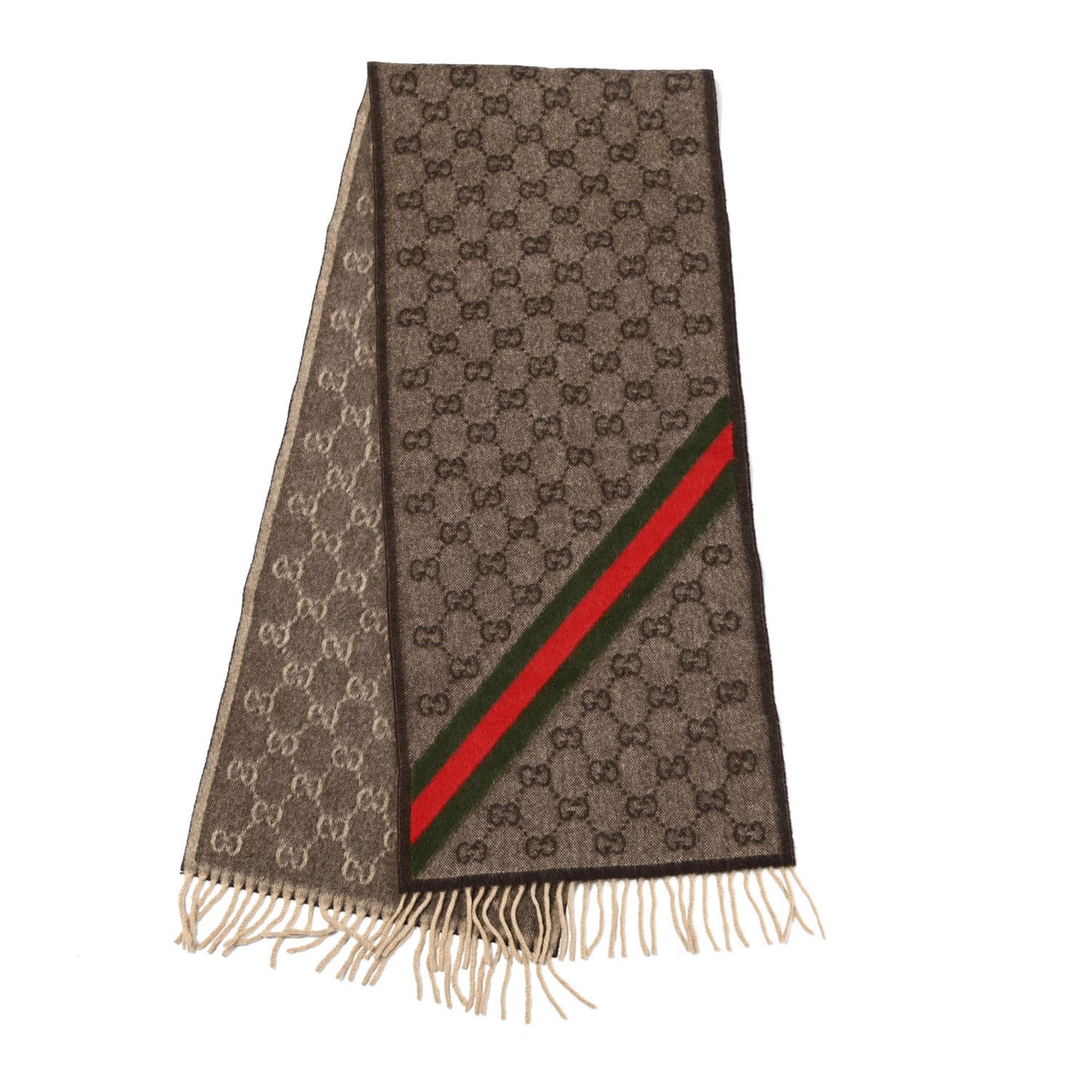 Wool Angora Monogram Web Scarf Dark Brown