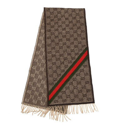 Gucci Wool Angora Monogram Web Scarf Dark Brown 2 of 3