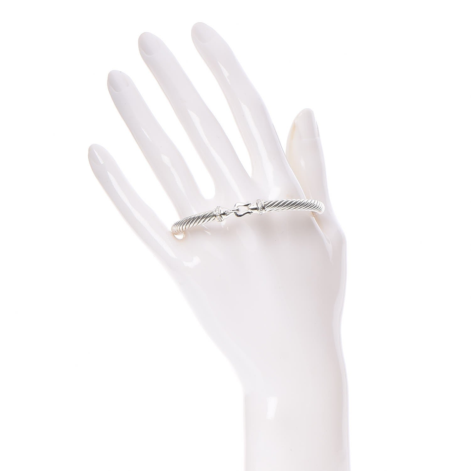 David Yurman Sterling Silver Diamond 5mm Cable Buckle Bracelet 2 of 7