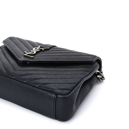 Saint Laurent Sheepskin Matelasse Chevron Monogram Medium College Bag  Black 8 of 8