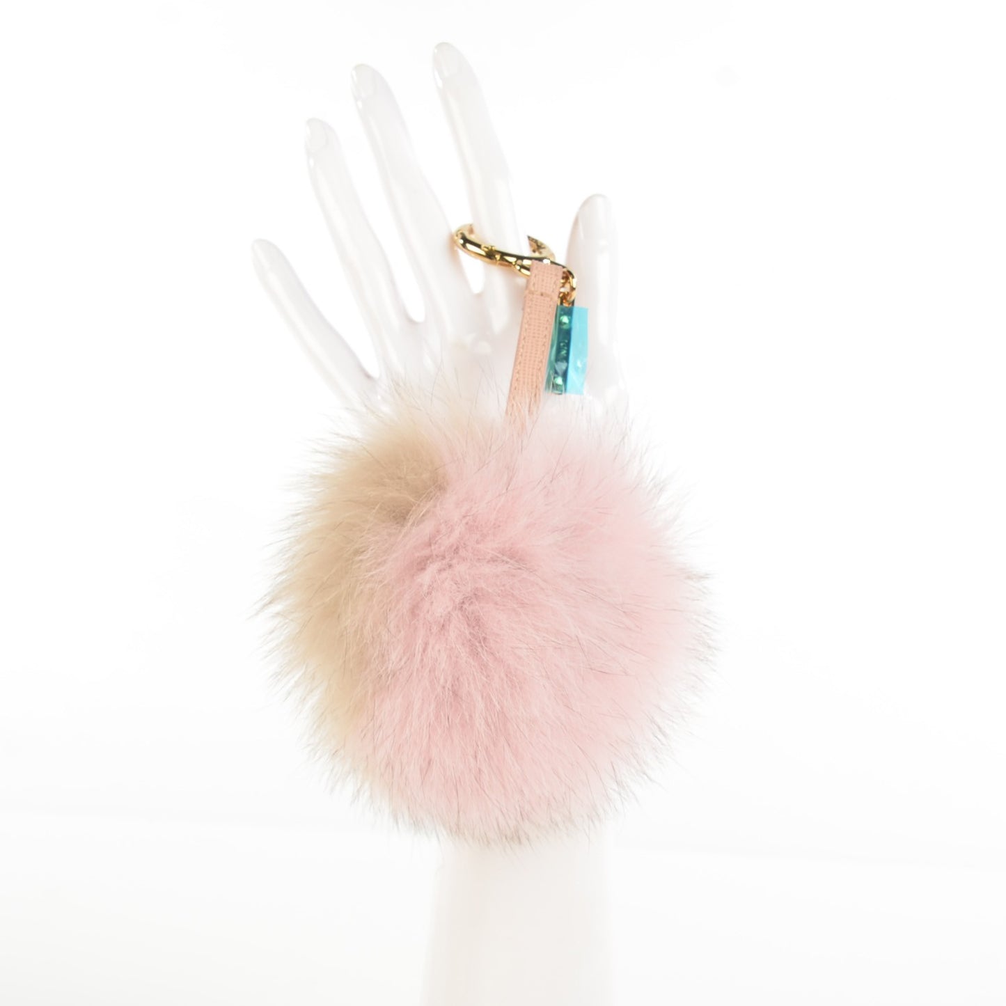 Fox Fur Vitello Elite Bi-Color Pom Pom Bag Charm Rosa Cammello Cipria