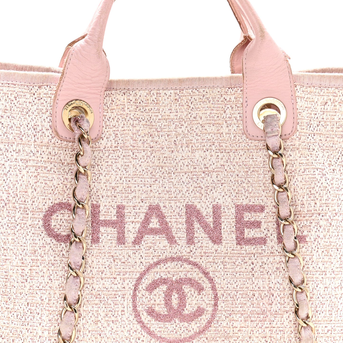 Straw Lurex Medium Deauville Tote Pink
