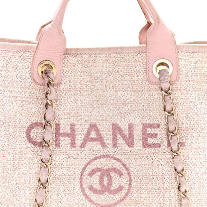 Chanel Straw Lurex Medium Deauville Tote Pink 8 of 13