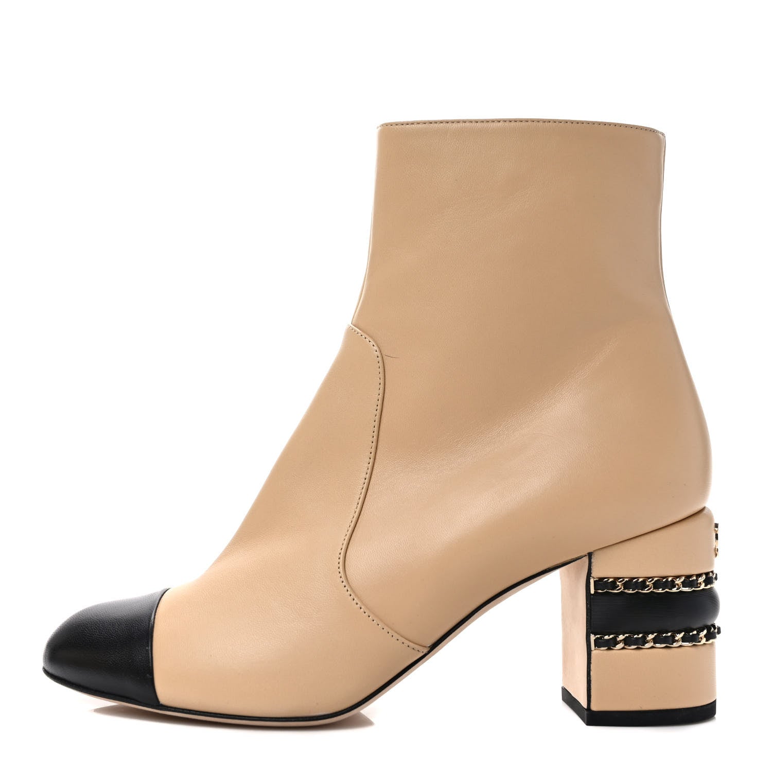 Chanel Lambskin Double Stack Chain Cap Toe Boots 39 Beige Black 1 of 8