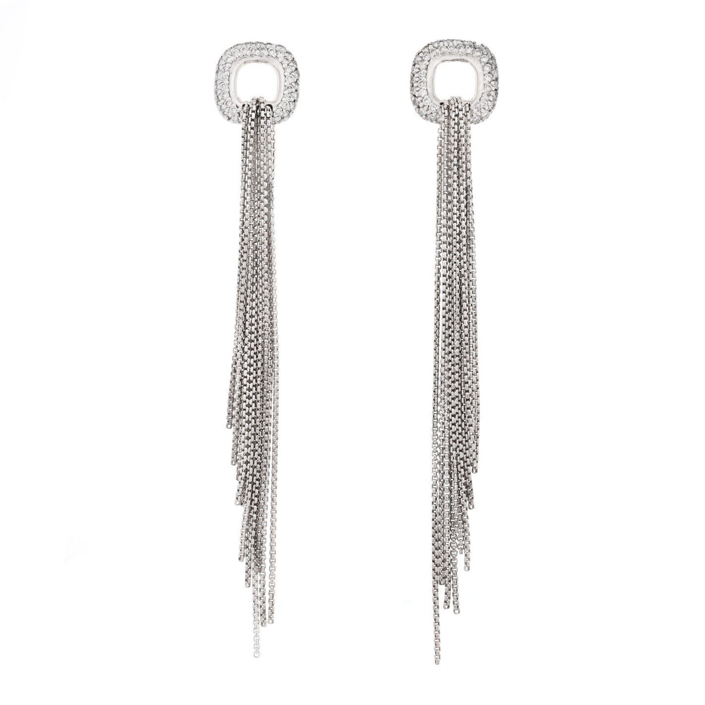 Sterling Silver Pave Diamond Lariat Waterfall Earrings