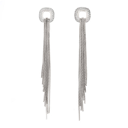 David Yurman Sterling Silver Pave Diamond Lariat Waterfall Earrings 1 of 4