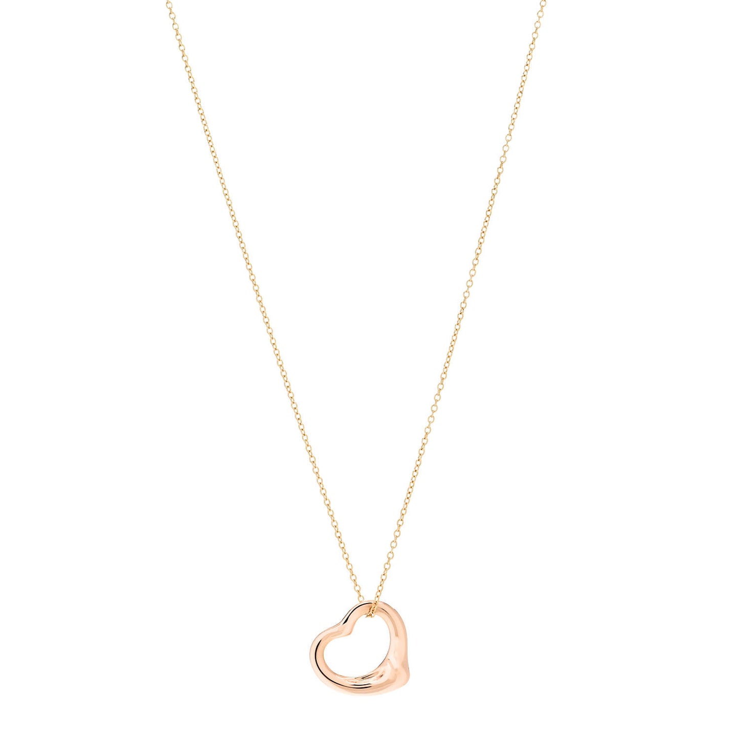 18K Rose Yellow Gold 16mm Elsa Peretti Open Heart Pendant Necklace