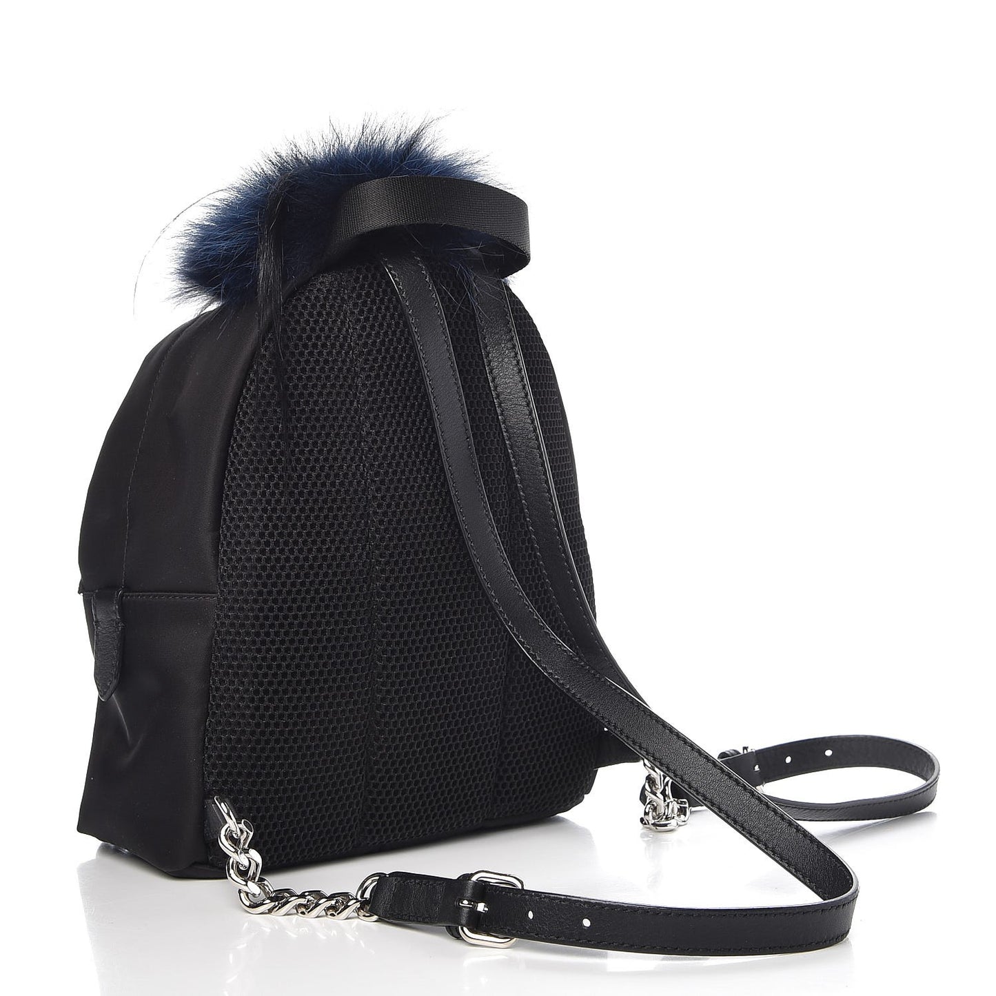 Nylon Vitello Fox Goat Fur Monster Eyes Mini Backpack Black Multicolor Sky