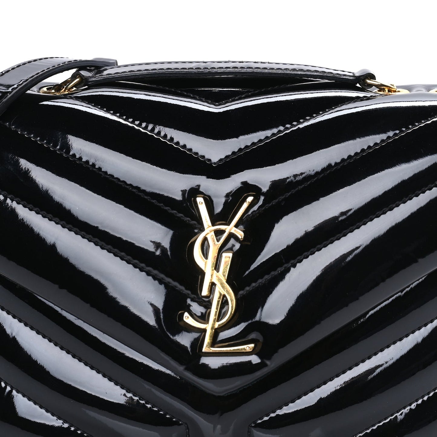 Patent Y Quilted Monogram Small Loulou Chain Satchel  Black