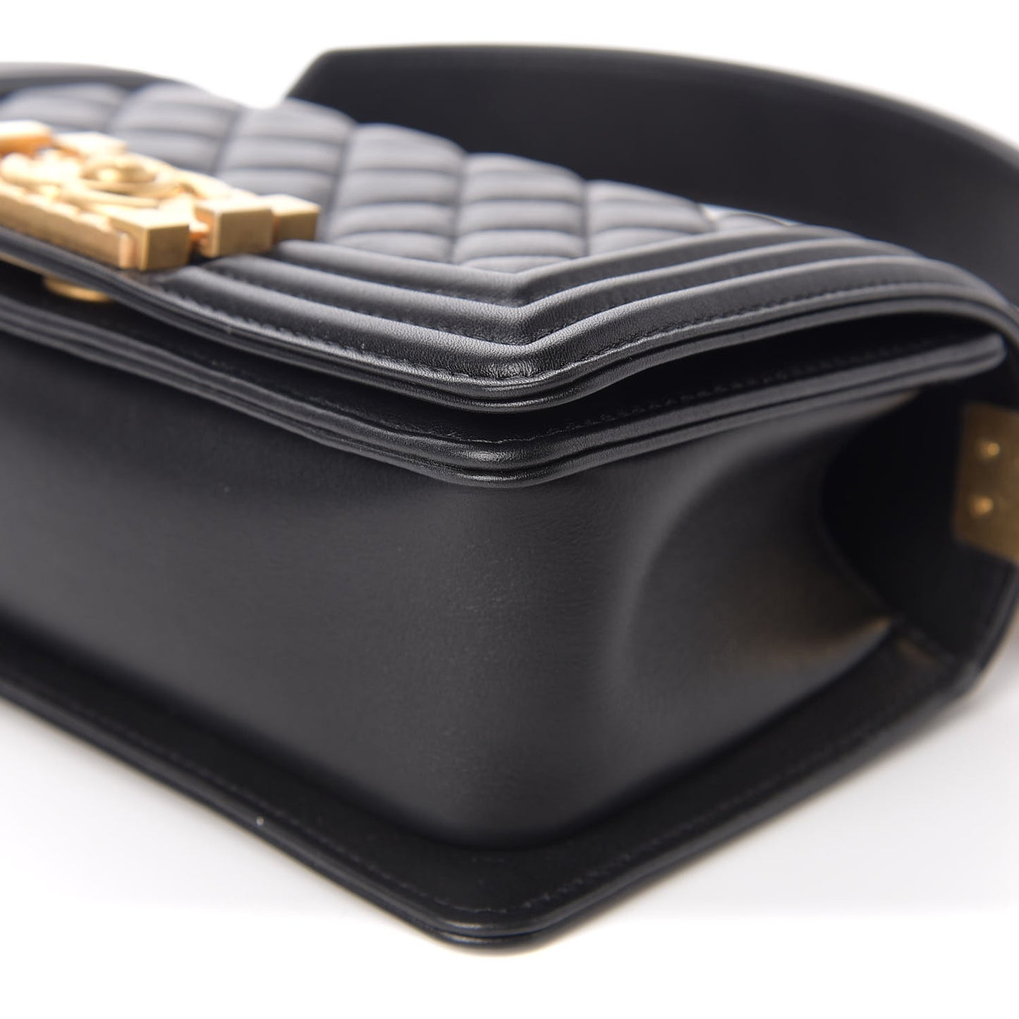 Calfskin Quilted Small Boy Top Handle Flap Black