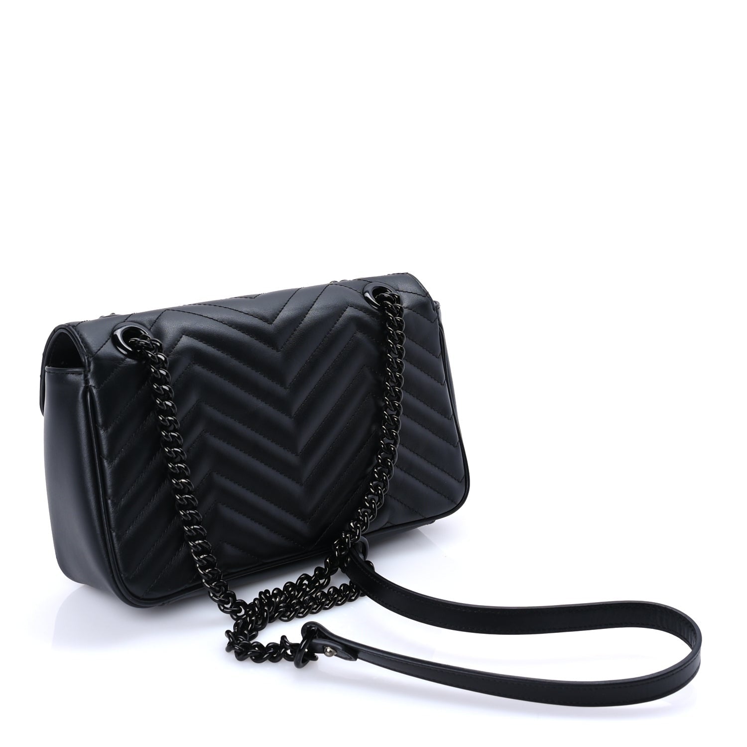 Gucci Calfskin Matelasse Monochrome Small GG Marmont Shoulder Bag Black 3 of 9