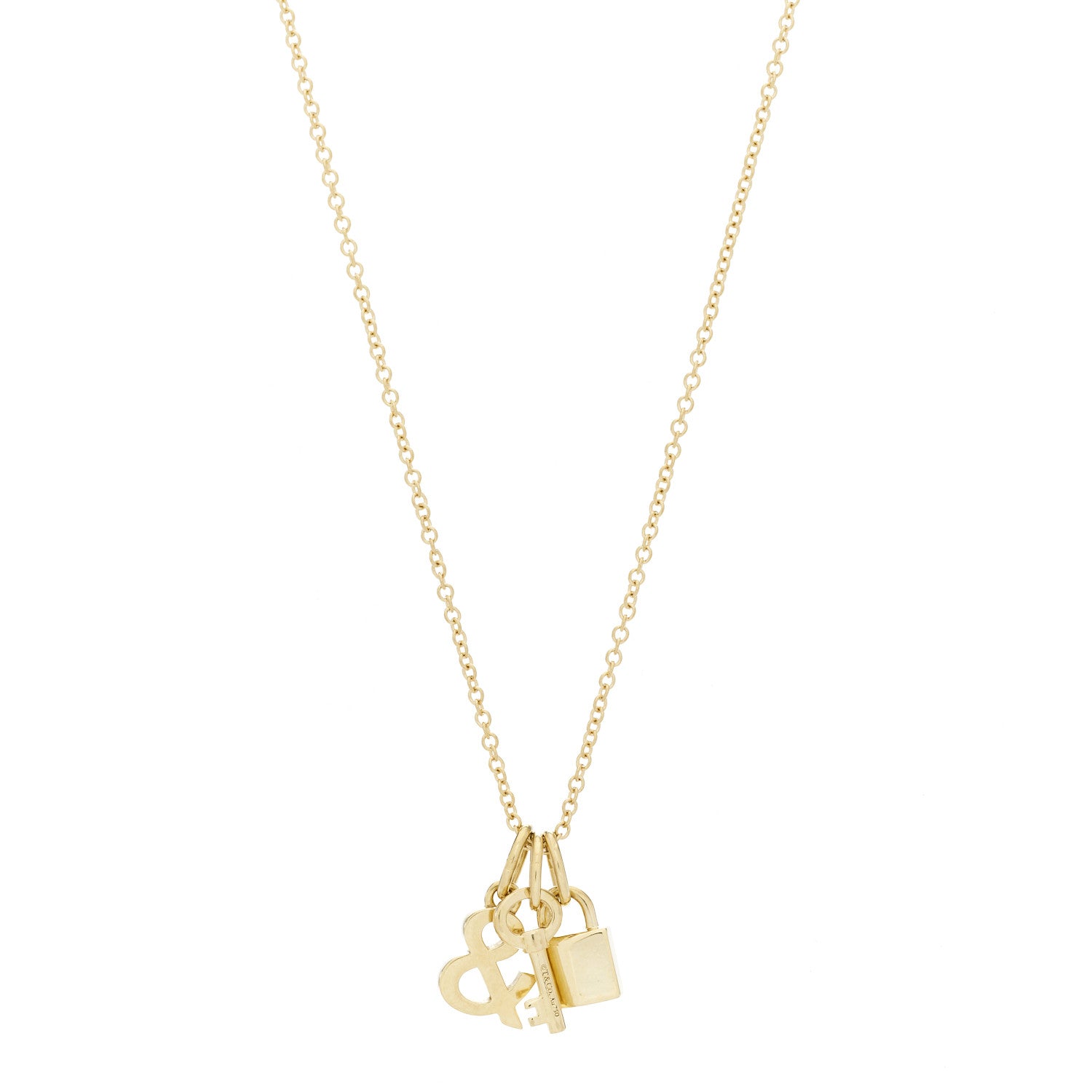 Tiffany 18K Yellow Gold Lock and Key Pendant Necklace 1 of 6