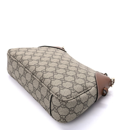 Gucci GG Supreme Monogram Textured Calfskin Small Emblem Shoulder Bag Beige Dark Brown 8 of 8
