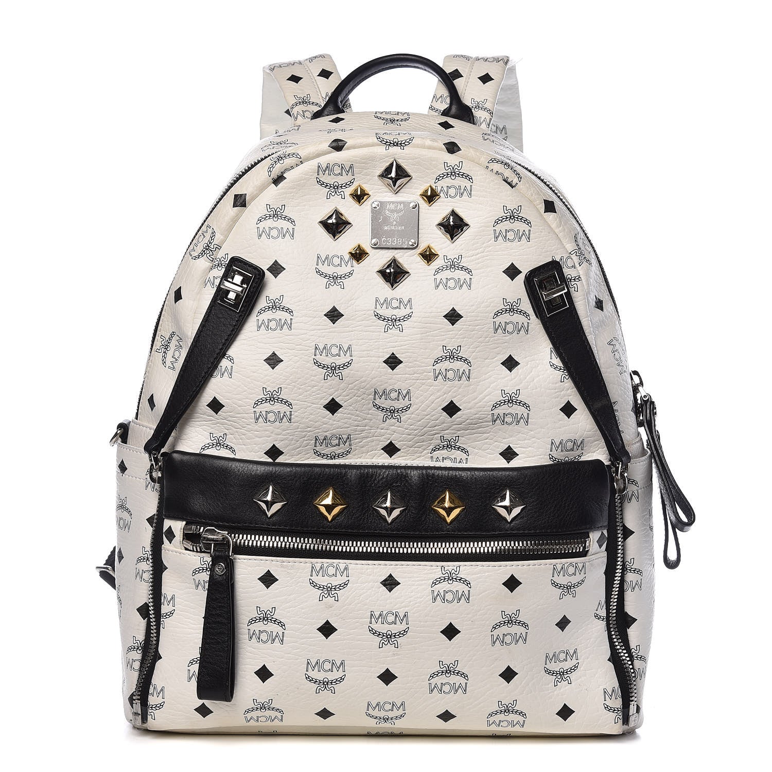 MCM Visetos Studded Medium Dual Stark Backpack White 1 of 32
