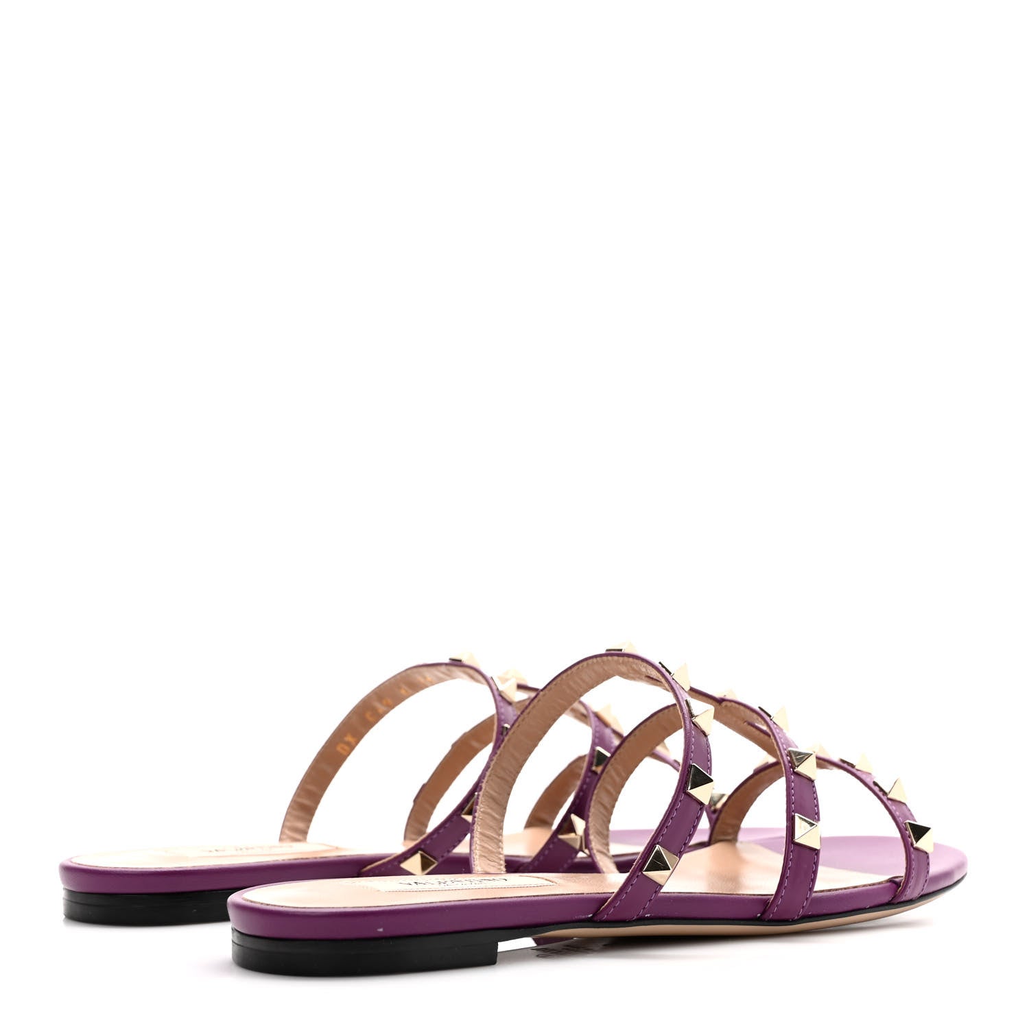 Valentino Garavani Calfskin Nappa Rockstud Caged Flat Slide Sandals 36 Prune 4 of 9