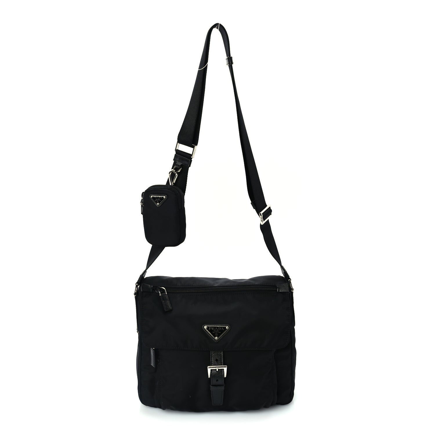 Prada Re-Nylon Vela Saffiano Pocket Single Buckle Messenger Shoulder Bag  Black 1 of 8