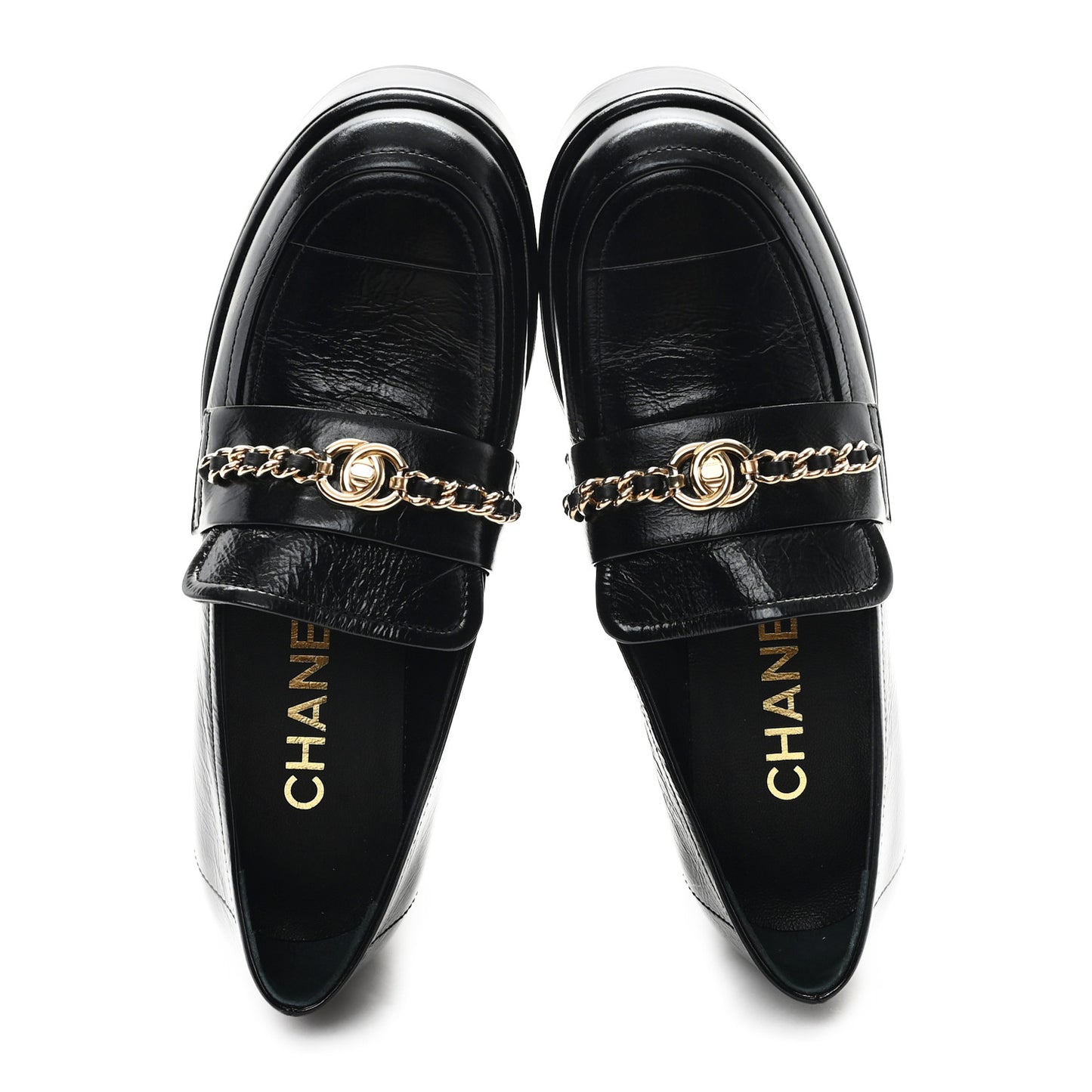 Shiny Calfskin Logo Loafers 36.5 Black
