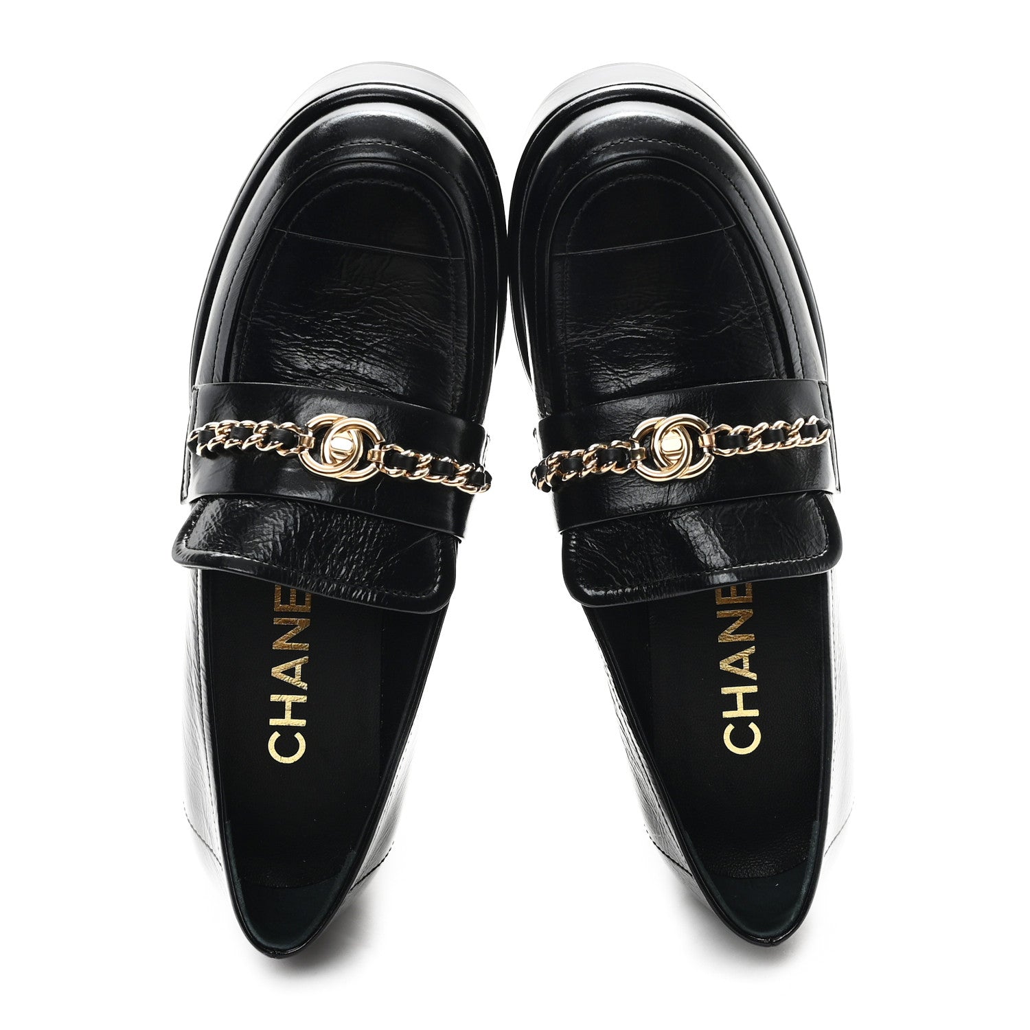 Chanel Shiny Calfskin Logo Loafers 36.5 Black 2 of 9