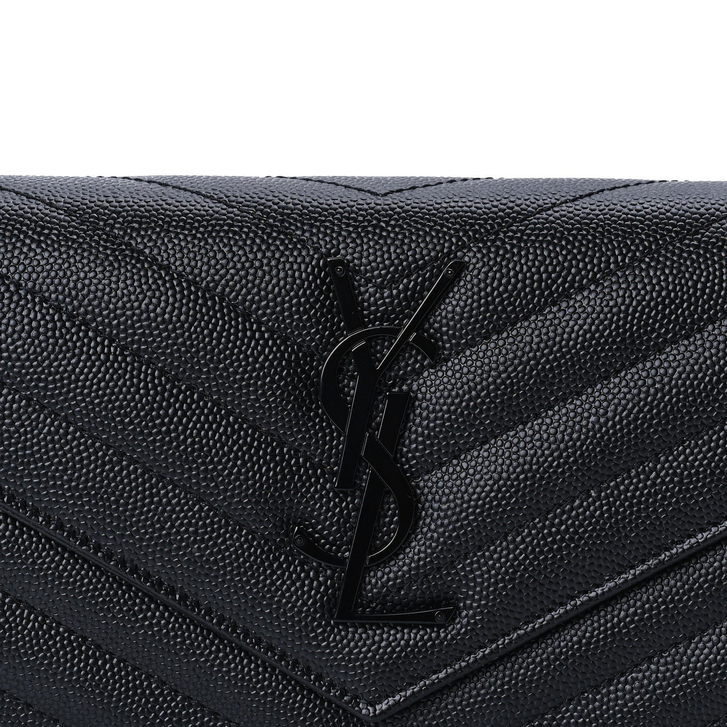 Saint Laurent Grain De Poudre Matelasse Chevron Monogram Flap Wallet Black 7 of 7