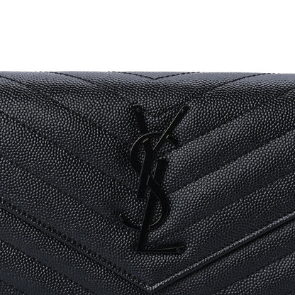 Saint Laurent Grain De Poudre Matelasse Chevron Monogram Flap Wallet Black 7 of 7
