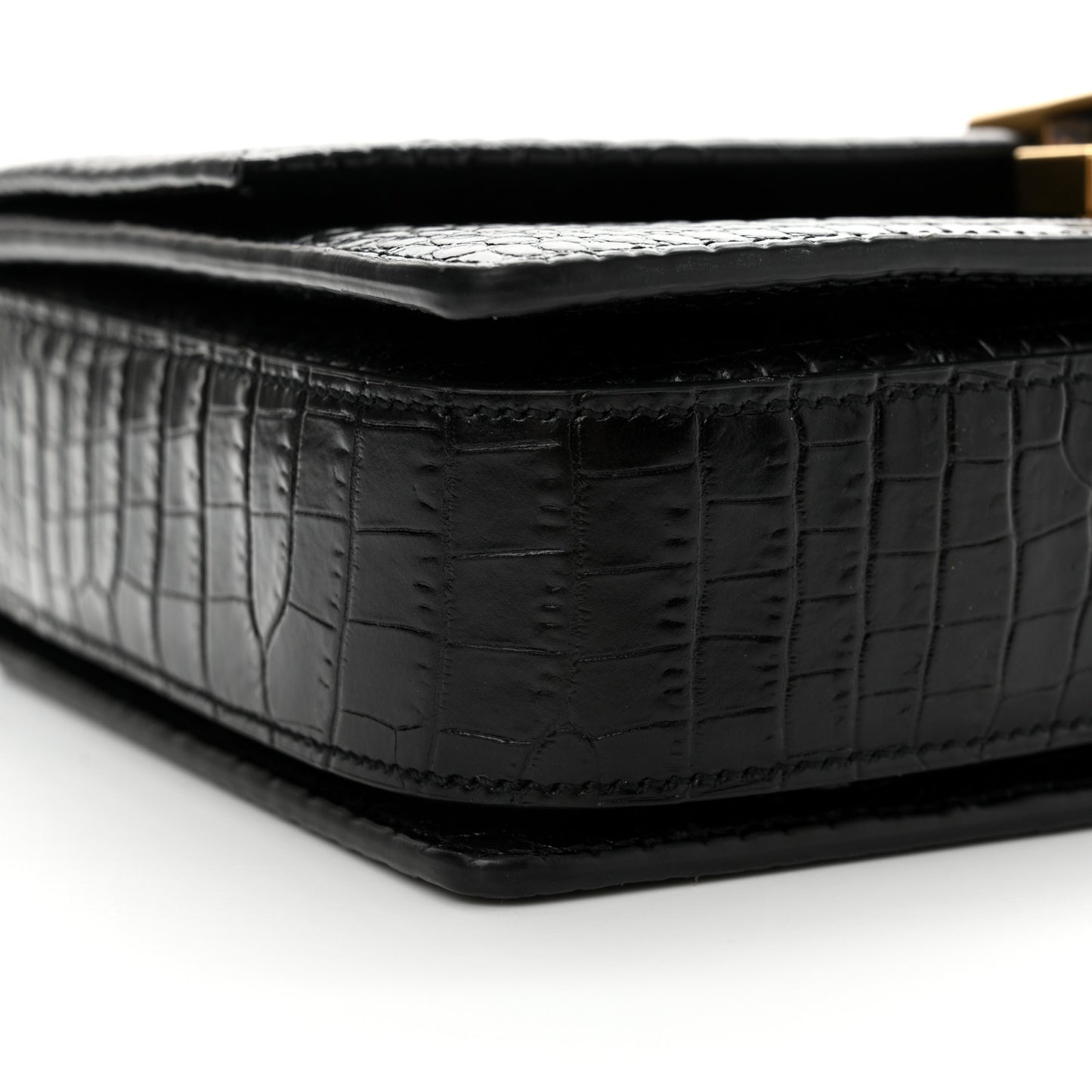Calfskin Crocodile Embossed Medium Bellechasse Satchel Black
