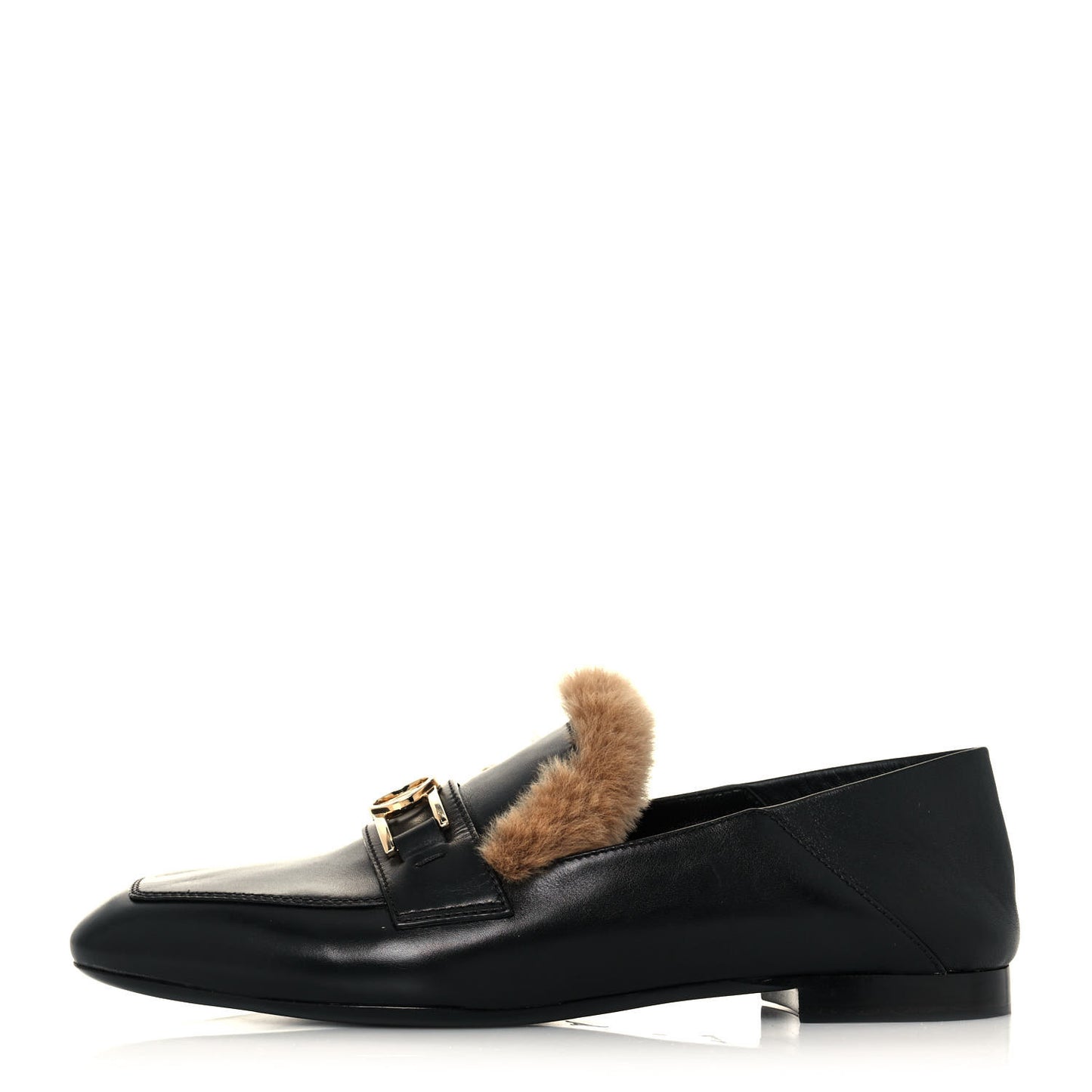 Calfskin Mink Upper Case Flat Loafer 38 Black