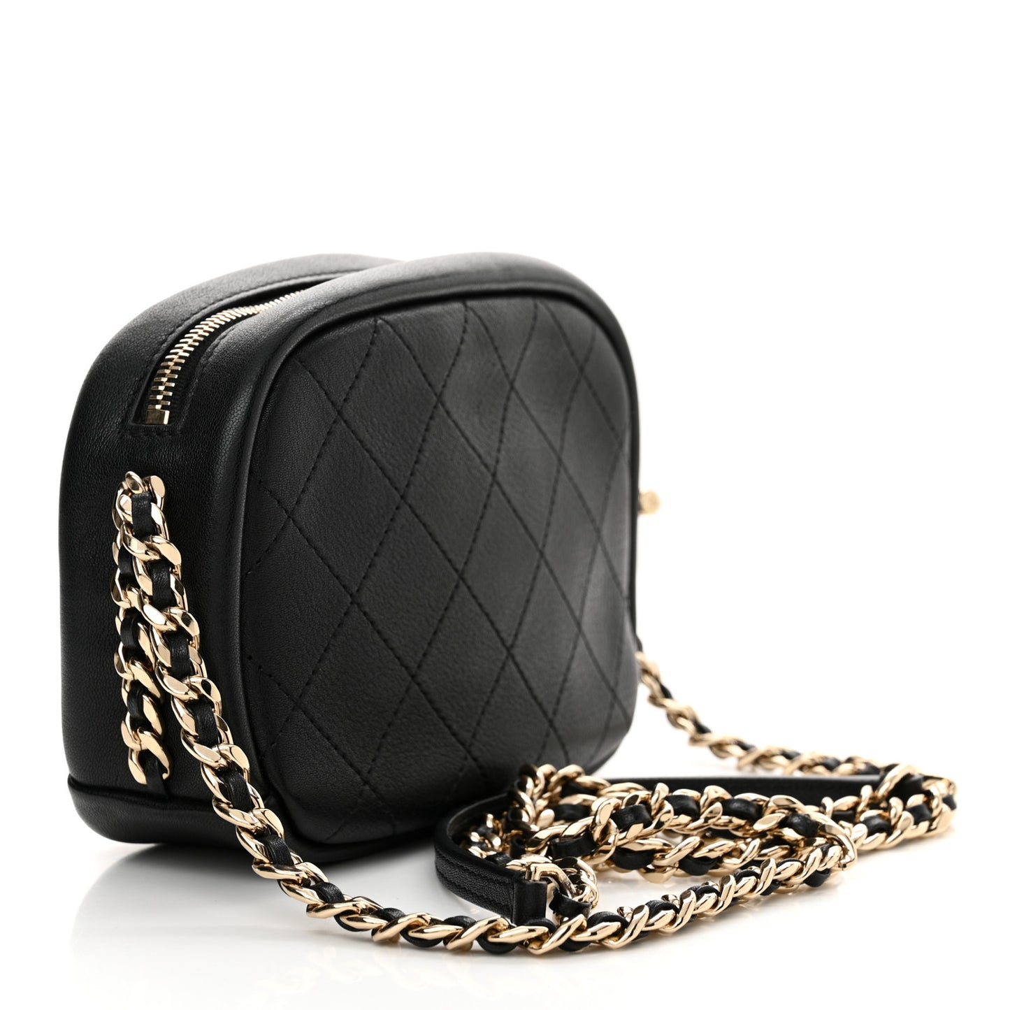 Goatskin Quilted Small Casual Trip Camera Case Black