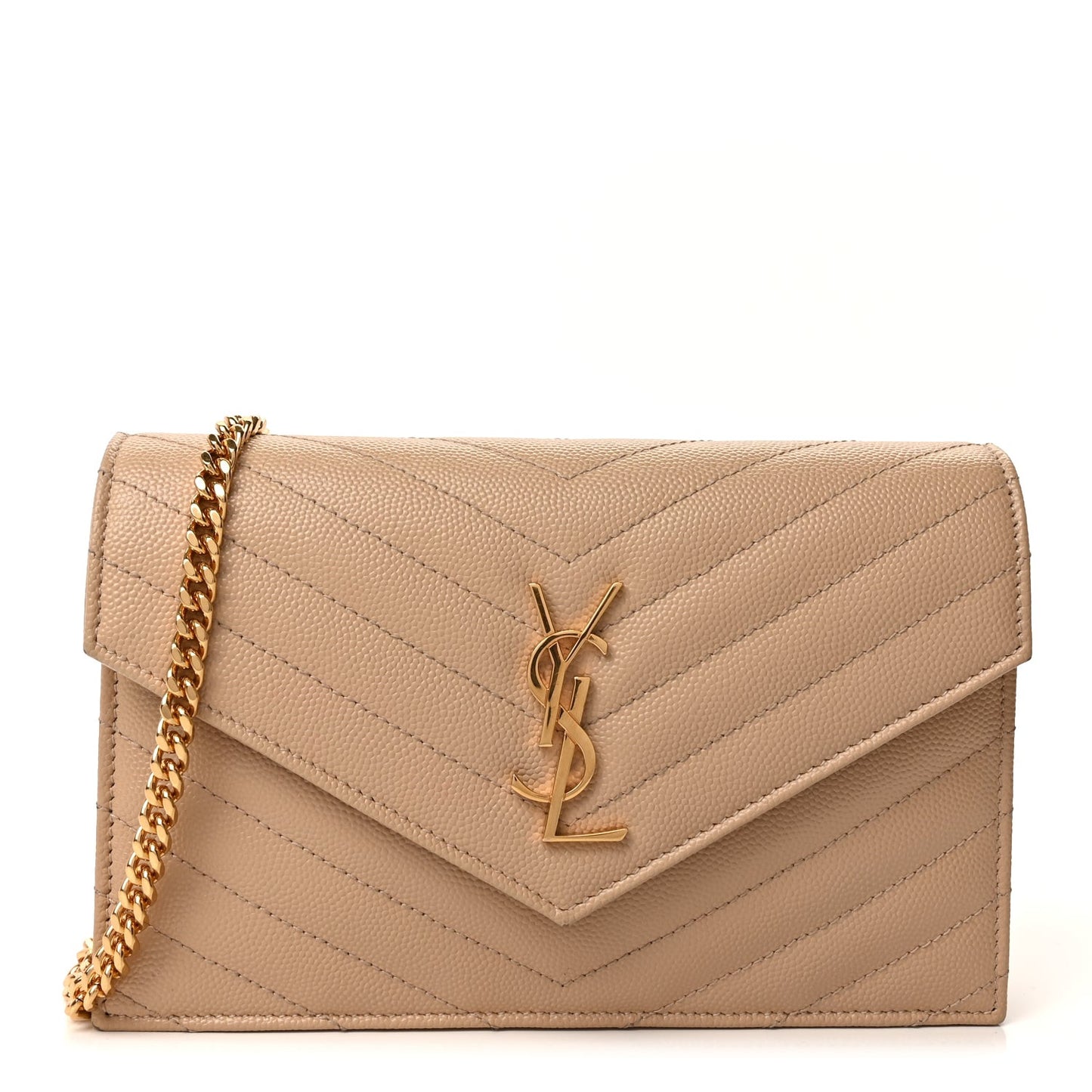 Grain De Poudre Matelasse Chevron Monogram Envelope Chain Wallet  Dark Beige