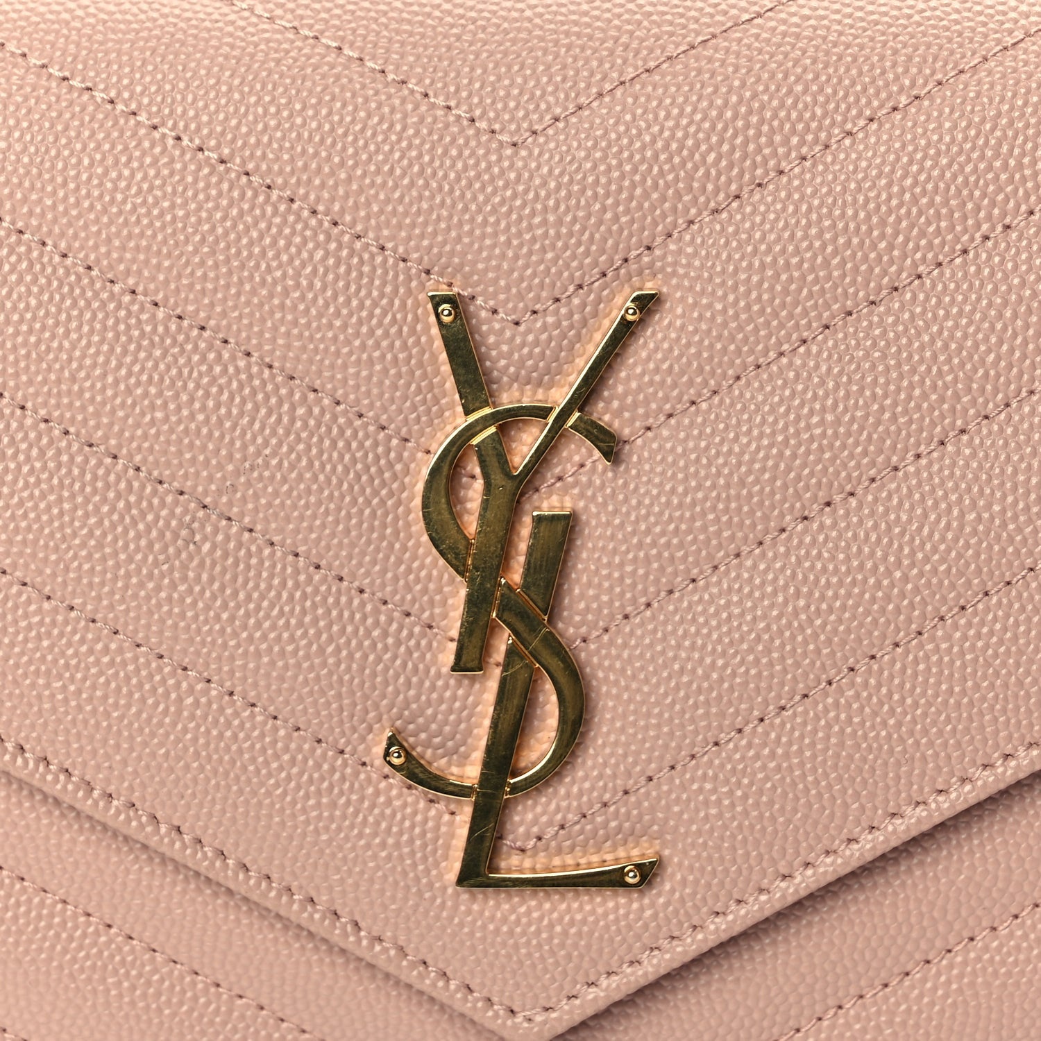 Saint Laurent Grain De Poudre Matelasse Chevron Monogram Chain Wallet Pale Blush 6 of 9