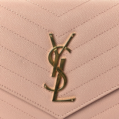 Saint Laurent Grain De Poudre Matelasse Chevron Monogram Chain Wallet Pale Blush 6 of 9