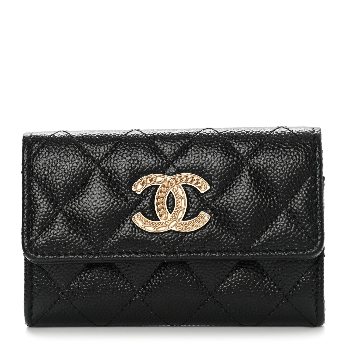 Caviar Quilted Chain CC Flap Card Holder Black