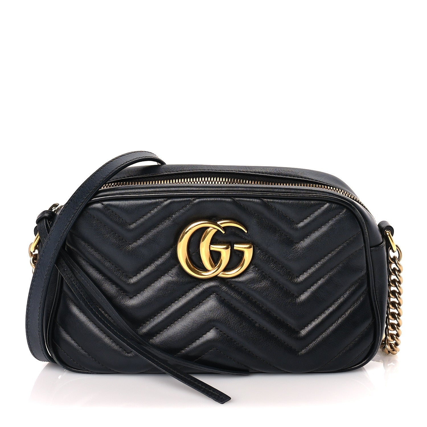 Gucci Calfskin Matelasse Small GG Marmont Chain Shoulder Bag  Black 1 of 8