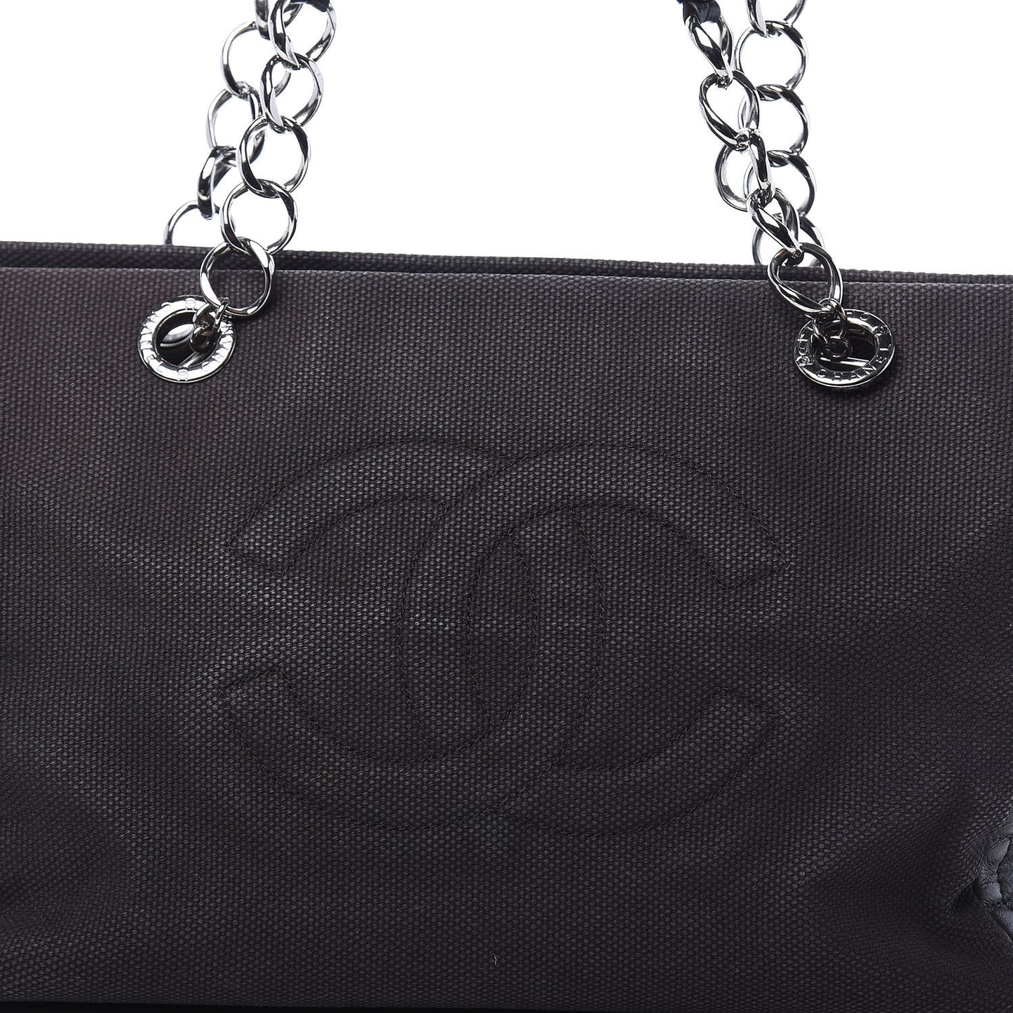 Lambskin Canvas Chocolate Bar CC Shopping Tote Black