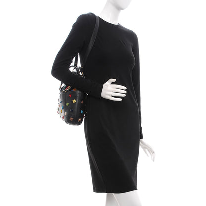 Fendi Calfskin Studded Small Drawstring Satchel Black Multicolor 2 of 10