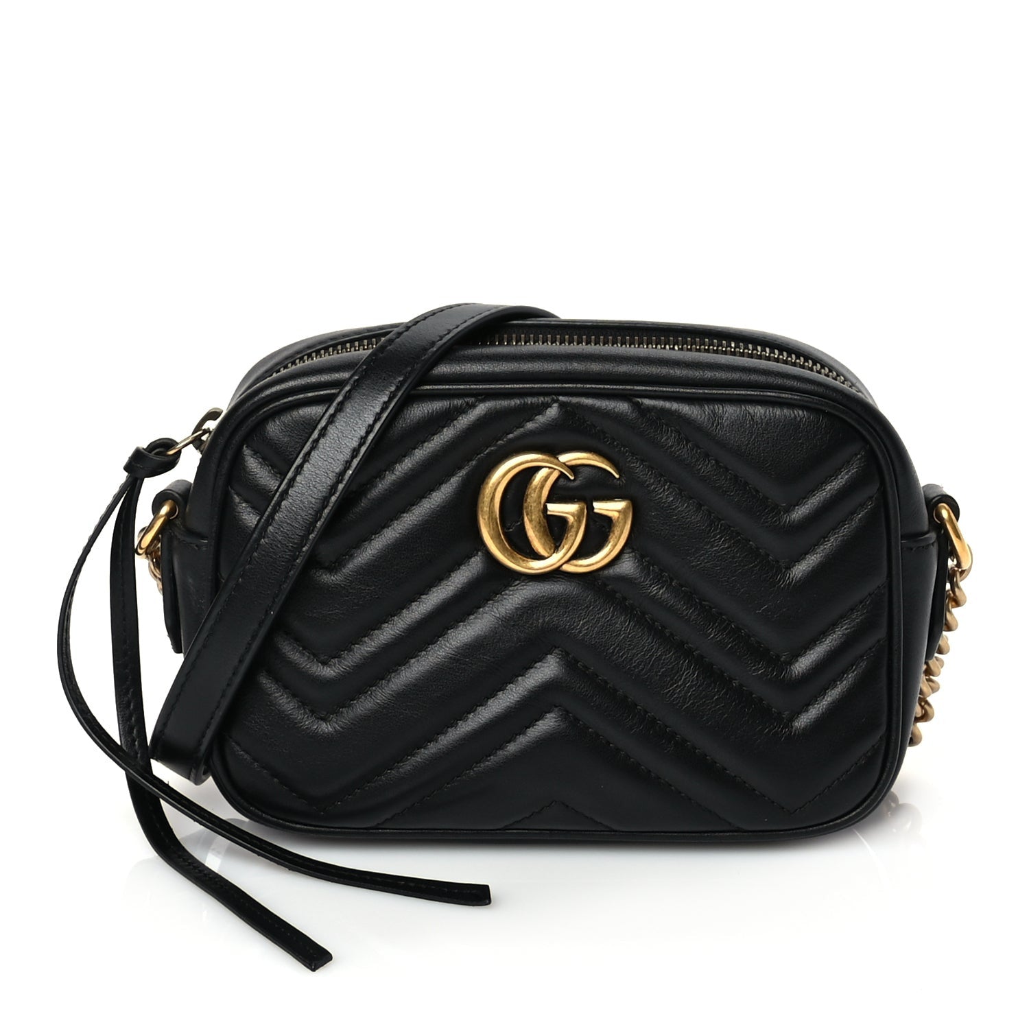 Gucci Calfskin Matelasse Mini GG Marmont Chain Shoulder Bag Black 1 of 8