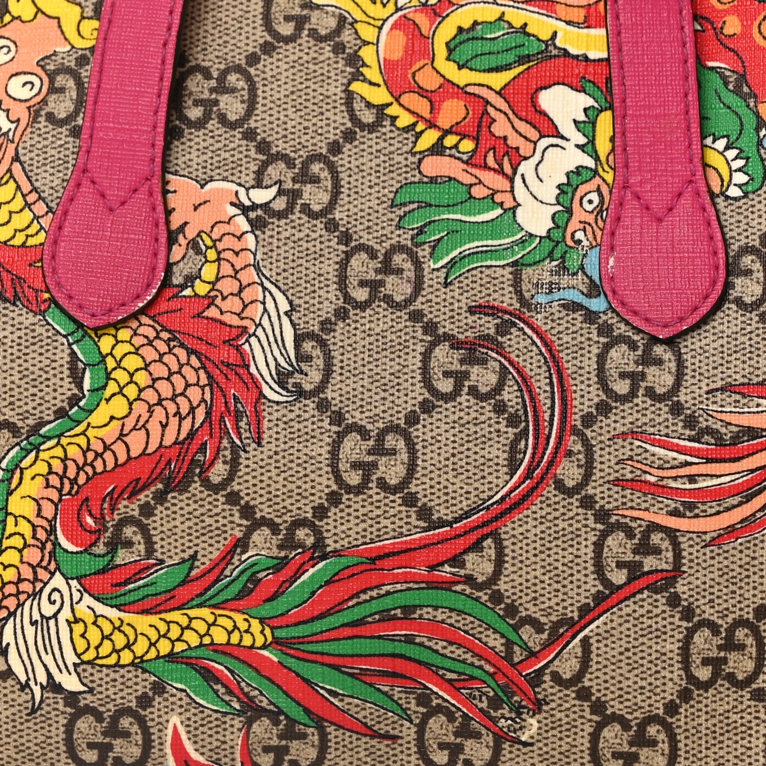 Gucci GG Supreme Monogram Web Textured Dollar Calfskin Dragon Bowling Bag Pink 6 of 8