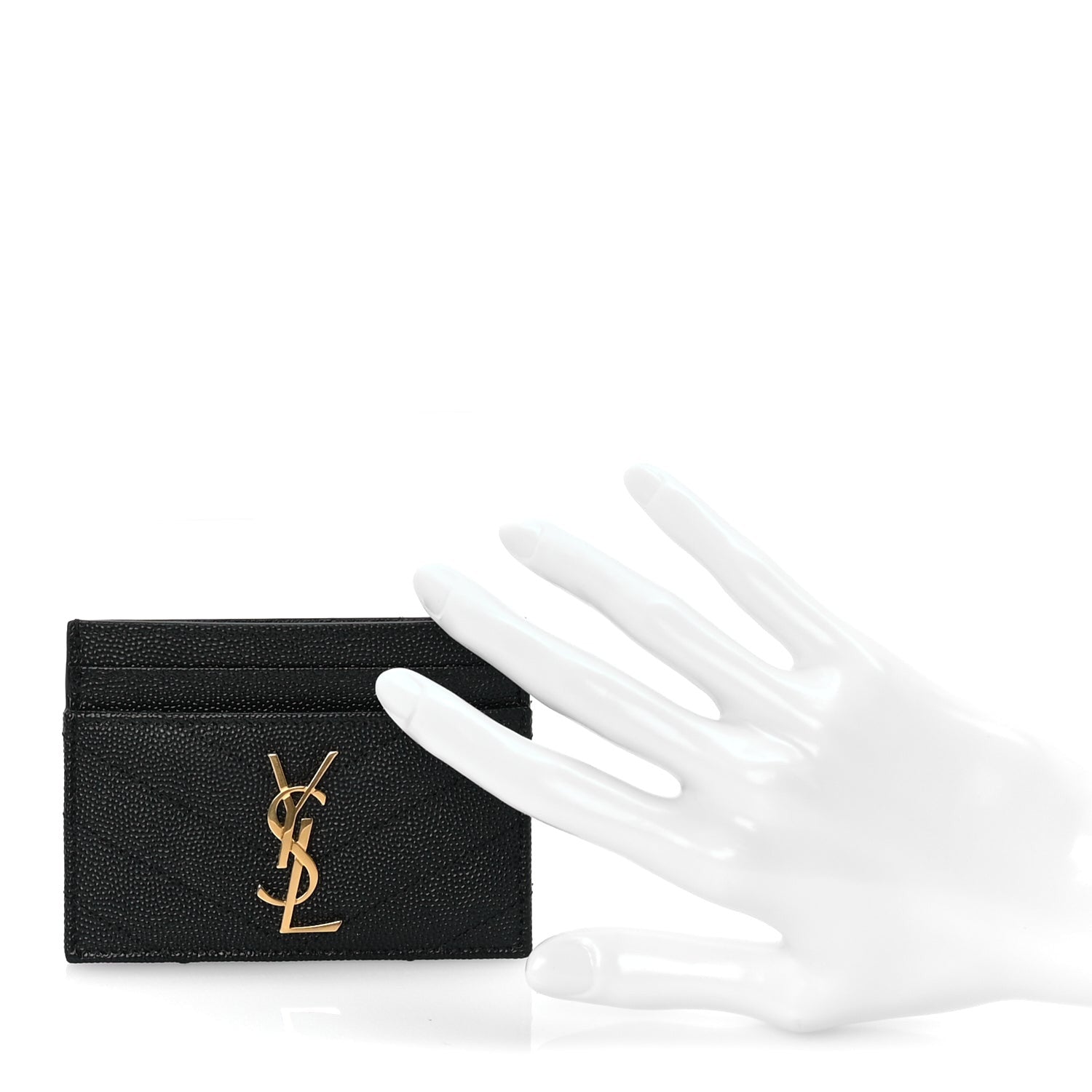 Saint Laurent Grain De Poudre Matelasse Chevron Monogram Credit Card Case Black 3 of 7