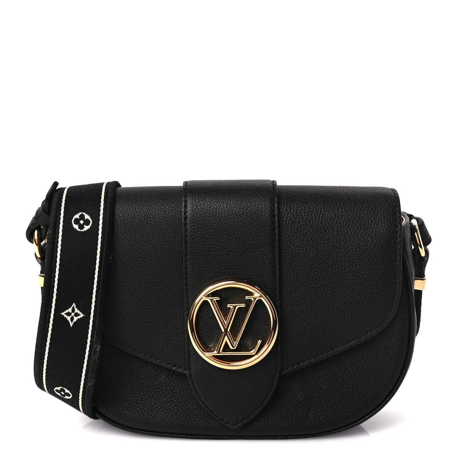 Louis Vuitton Grained Calfskin LV Pont 9 Soft MM Black 1 of 8