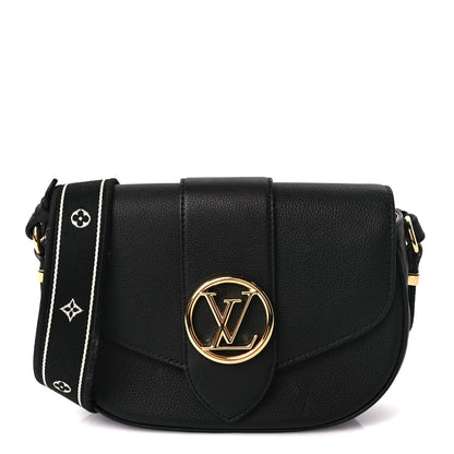 Louis Vuitton Grained Calfskin LV Pont 9 Soft MM Black 1 of 8