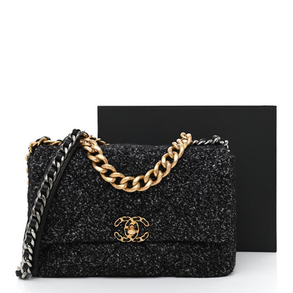 Chanel Tweed Quilted Large Chanel 19 Flap Black Grey 11 of 11