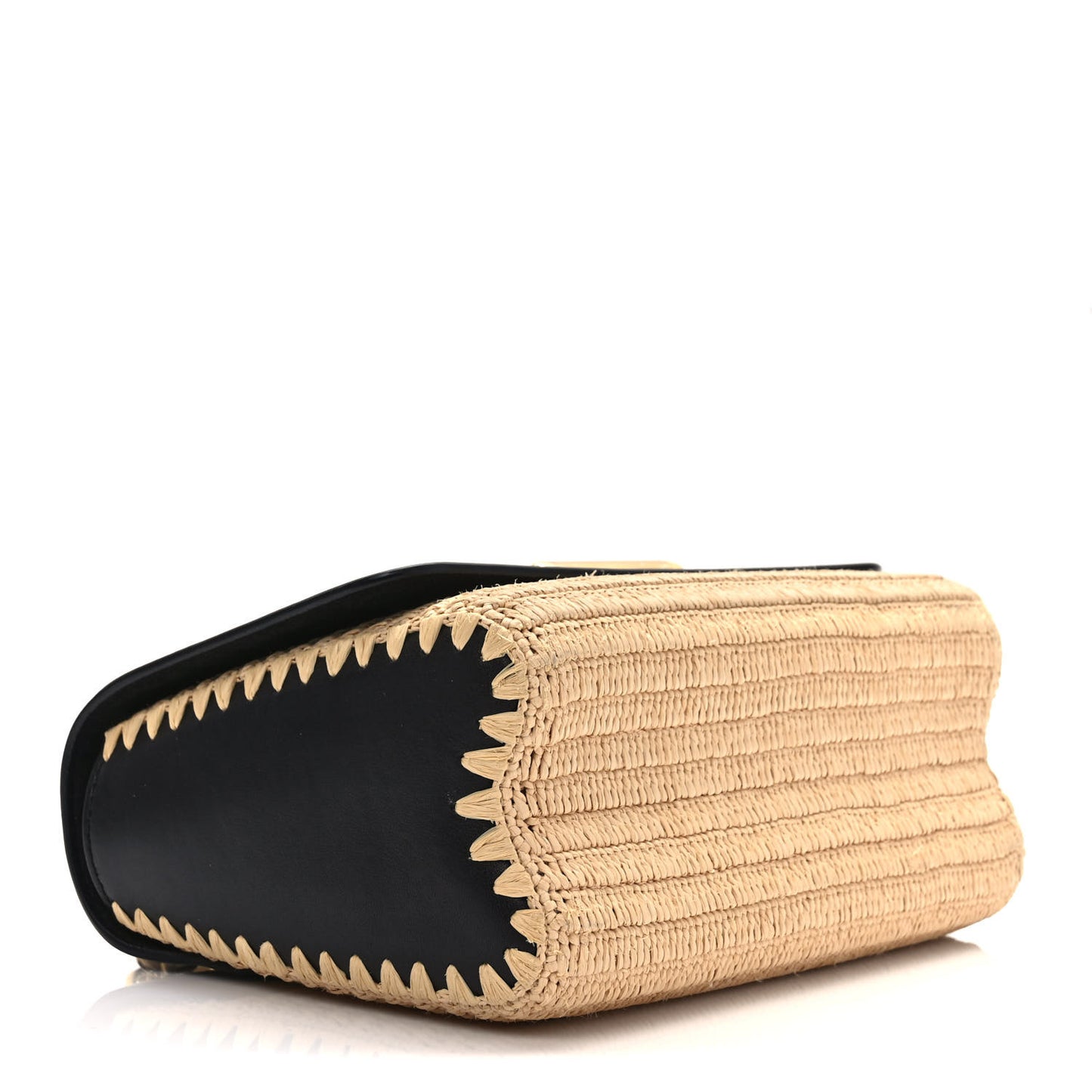 Calfskin Raffia Twist Shoulder Bag MM Black
