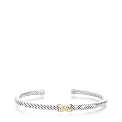 David Yurman Sterling Silver 18K Yellow Gold 4mm X Station Cable Bracelet 1 of 5