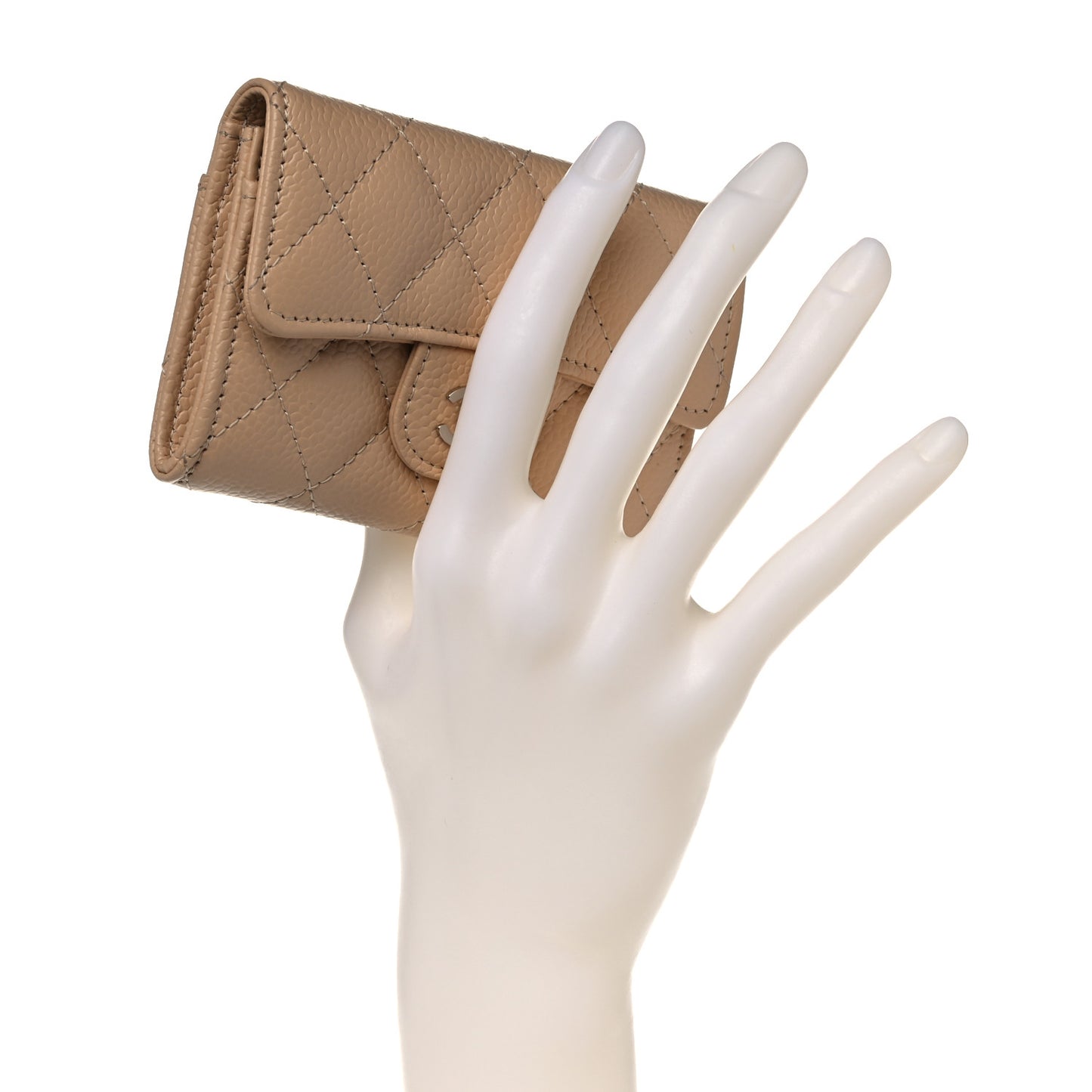 Caviar Quilted Flap Card Holder Wallet Beige