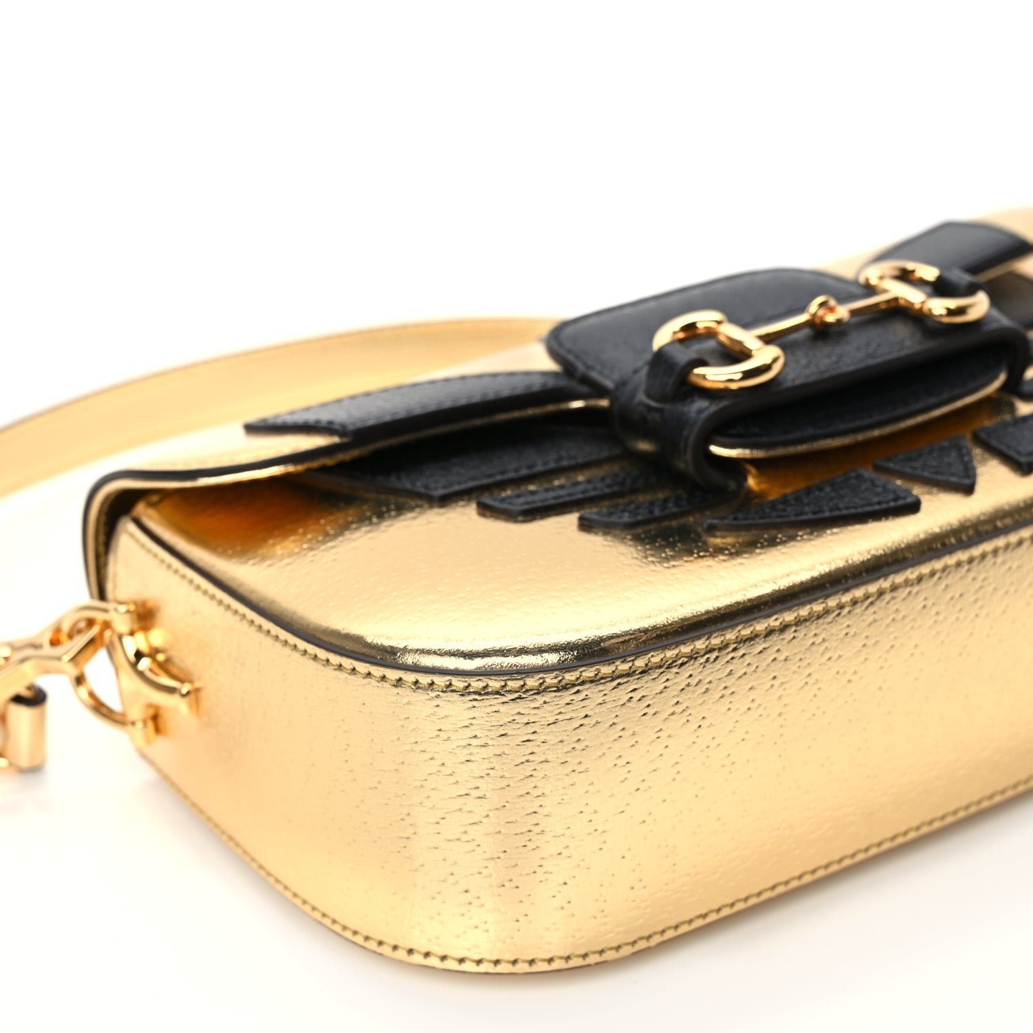 Gucci X ADIDAS Textured Dollar Calfskin Web Trefoil Horsebit 1955 Shoulder Bag King Gold Black 7 of 8
