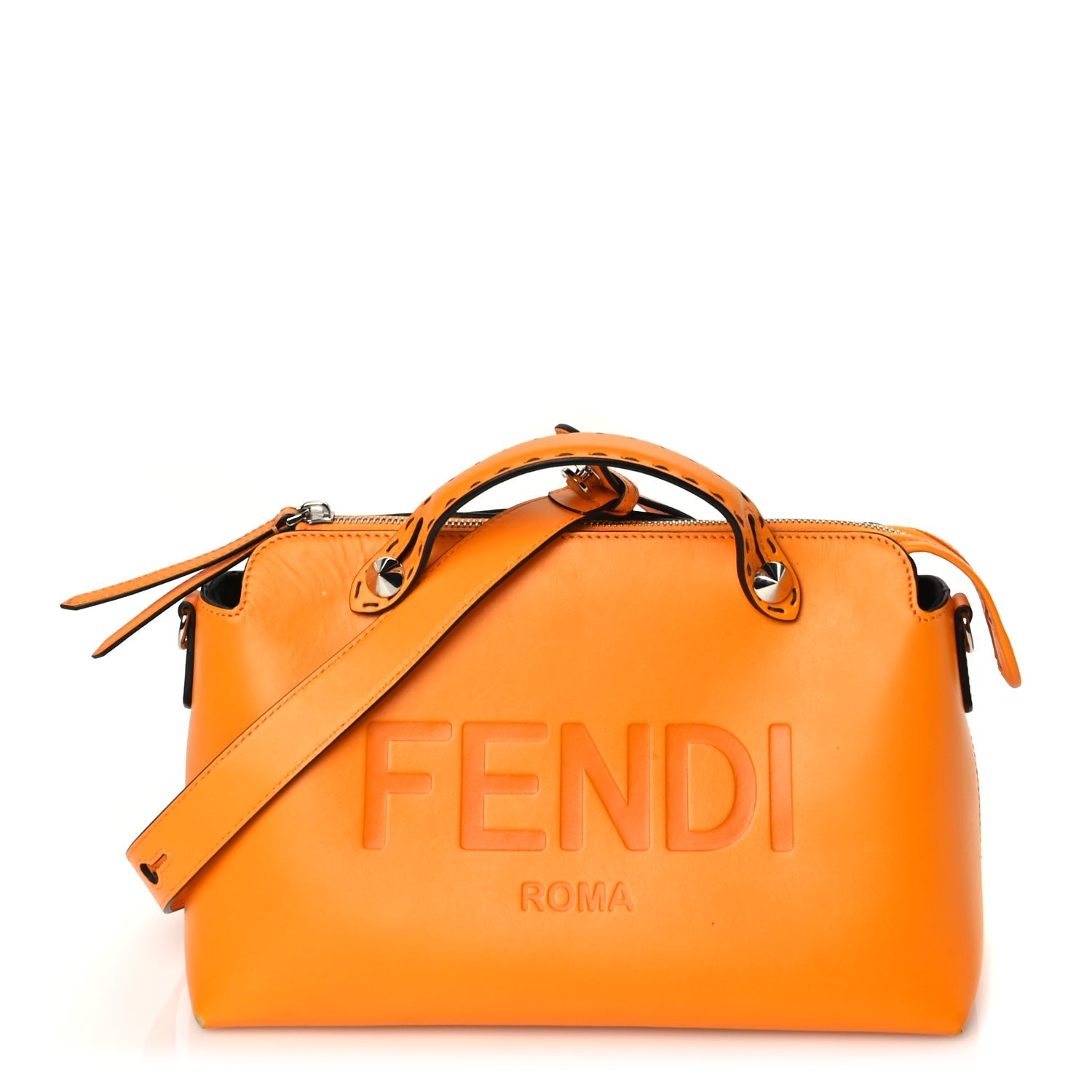 Fendi Vitello King Logo Embossed Medium By The Way Boston Bag Clementine 1 of 10